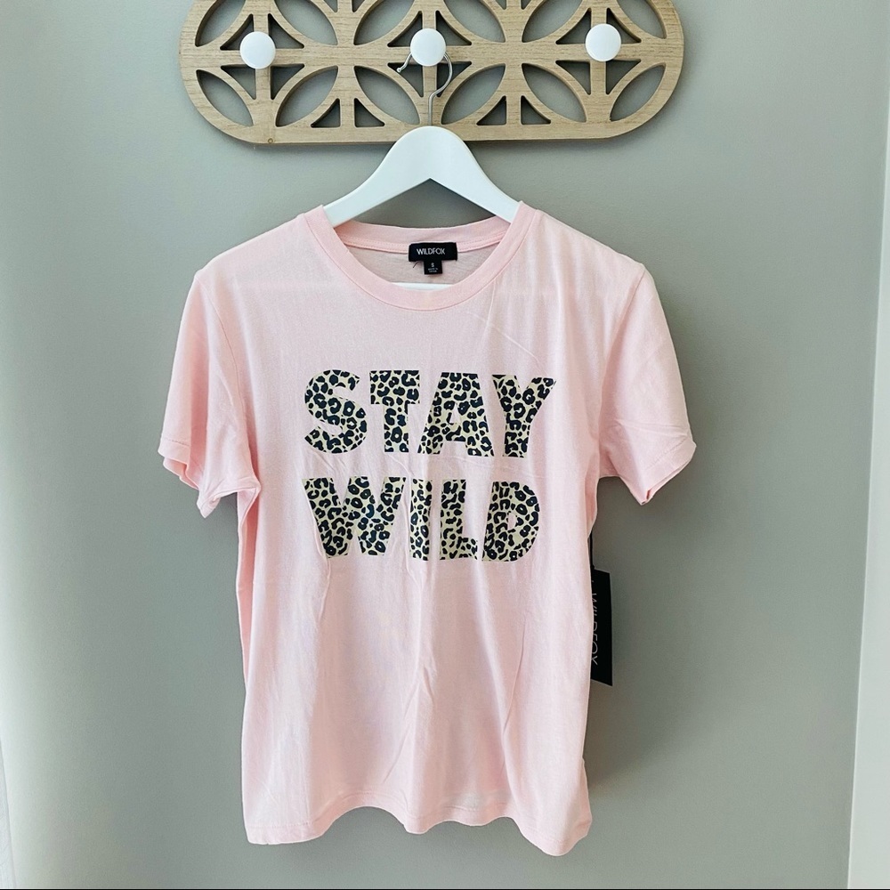 Wildfox 'Stay Wild' Leopard Print Tee Shirt Pink Sz Small